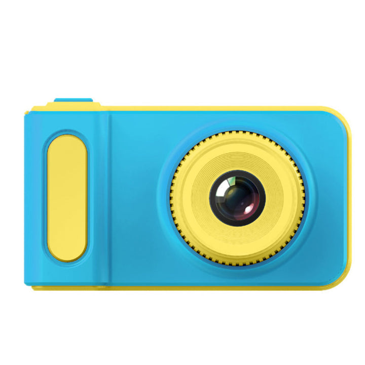 blue and yellow camera, front view