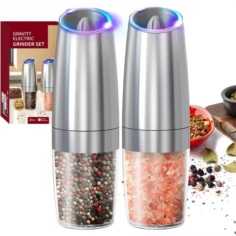 6 key features of the LED gravity electric grinder: tilt to grind, adjustable coarseness, powerful motor, ceramic mill, storage design, LED light display