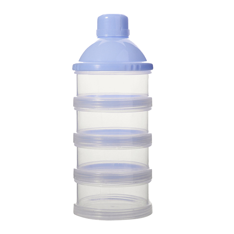 A four-tier stackable plastic storage container with a light blue screw-on cap, shown on a solid white background.