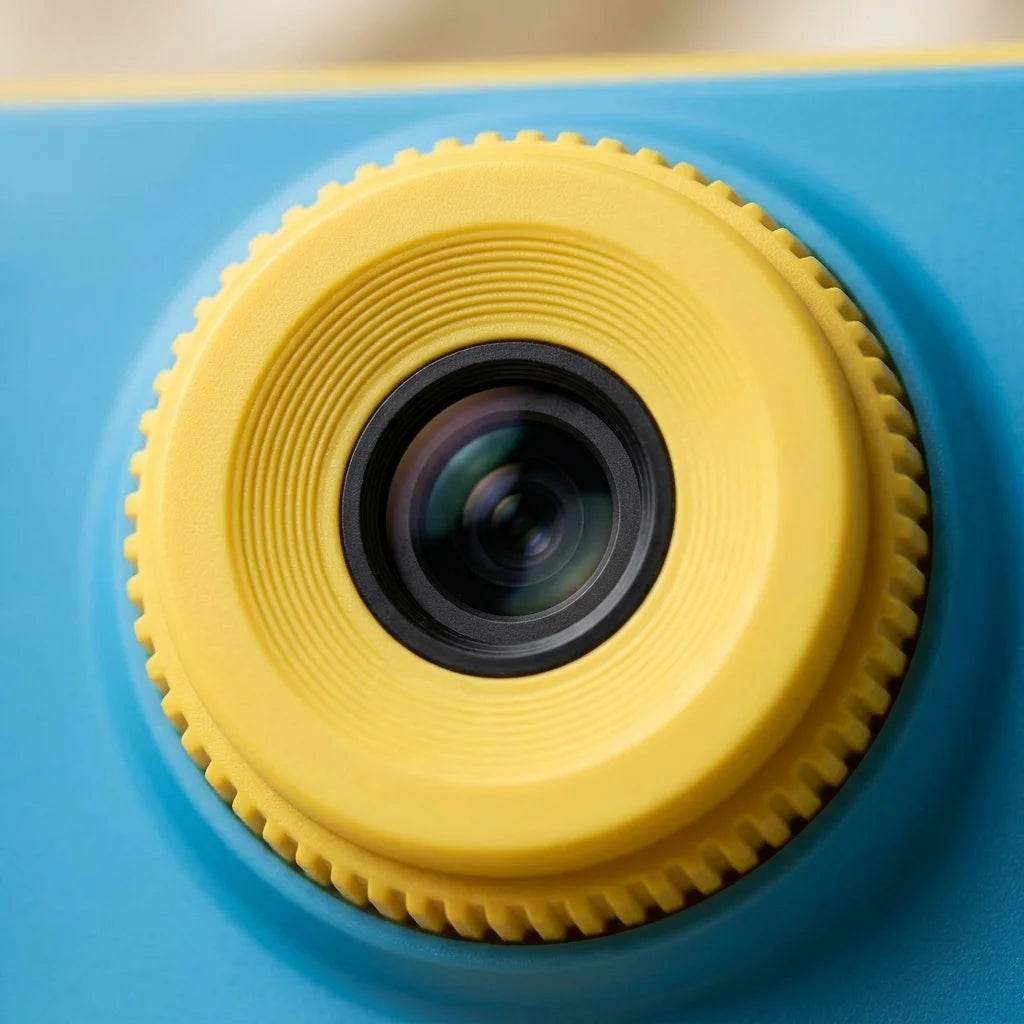 Close-up of the camera screen showing sticker and frame effects