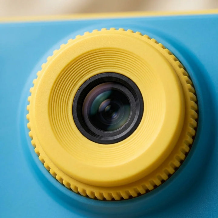 Close-up of the camera screen showing sticker and frame effects