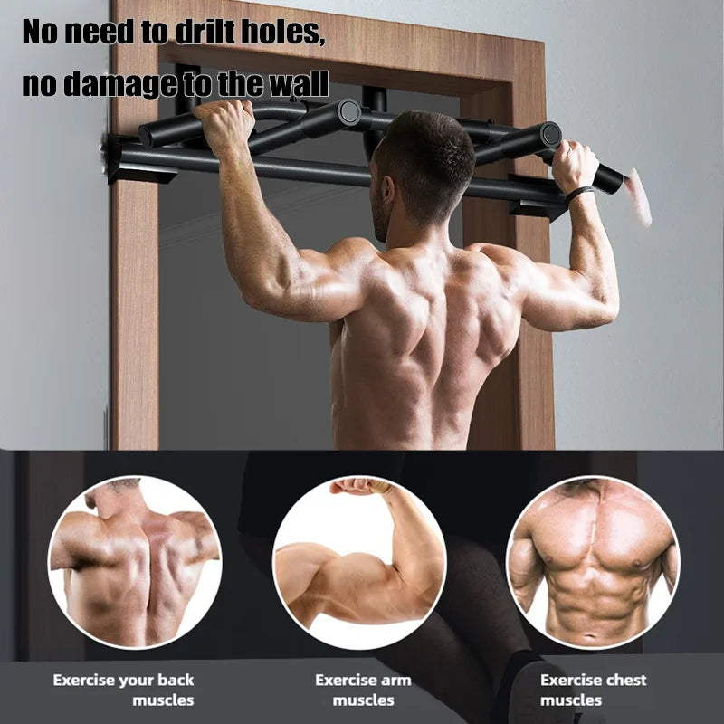 Compact pull-up bar installed in a doorway for effective strength training at home