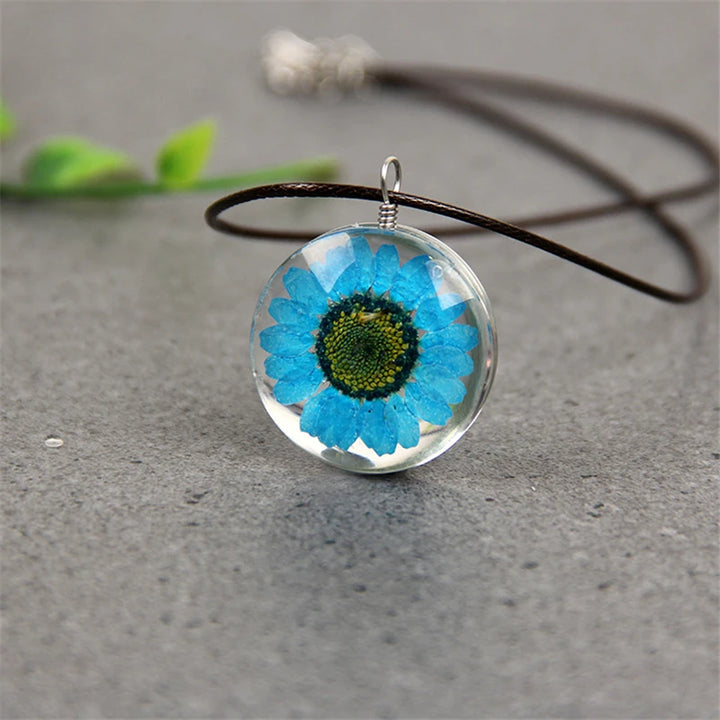 Sunflower Glass Pendant Necklace