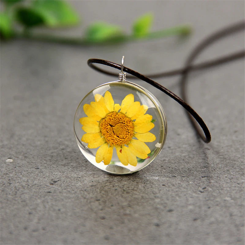 Sunflower Glass Pendant Necklace