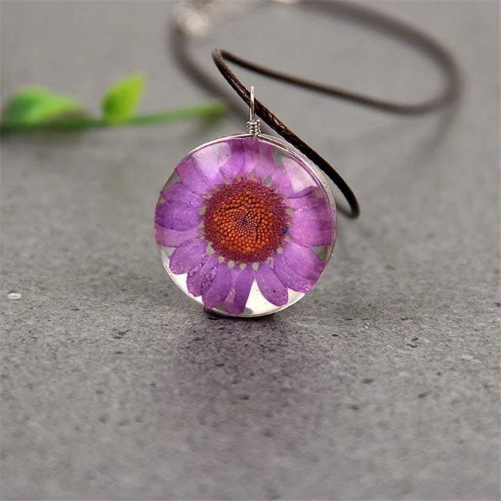 Sunflower Glass Pendant Necklace