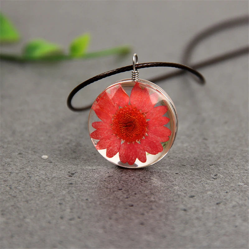 Sunflower Glass Pendant Necklace