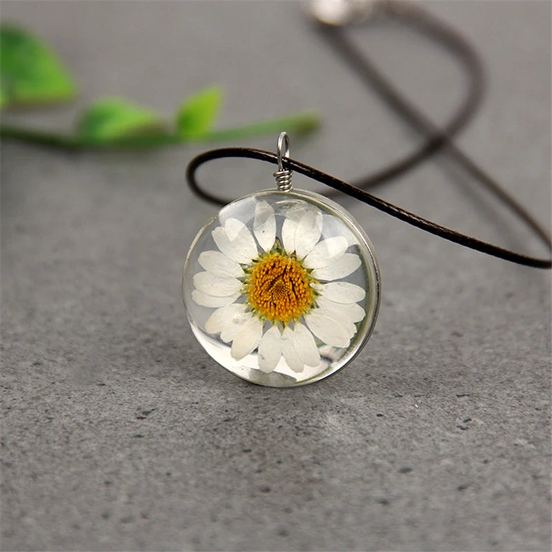 Sunflower Glass Pendant Necklace