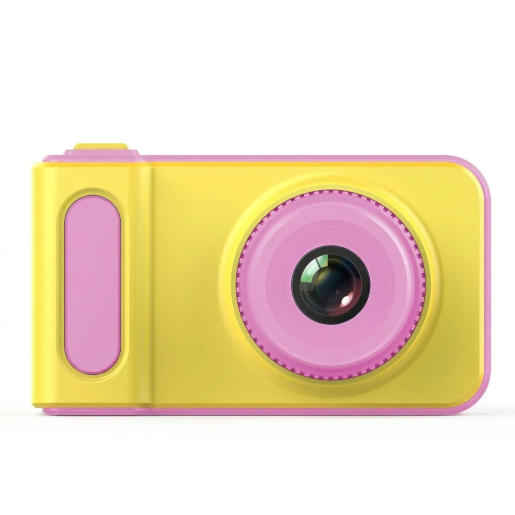 Kids digital camera in pink, front view
