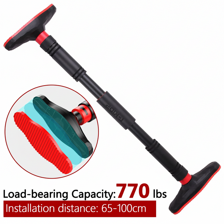 MARSAFIT adjustable pull-up bar in multiple sizes, featuring 770 lbs load capacity, ergonomic grip, and rubberized pads for safe, stable workouts at home