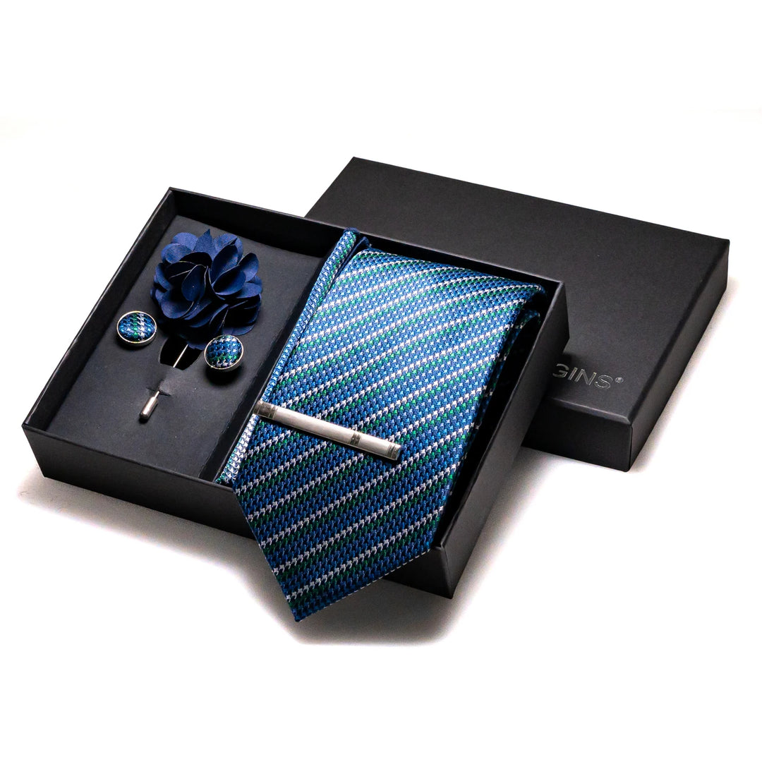 Men’s Navy Silk Tie Set-SmashingFinds