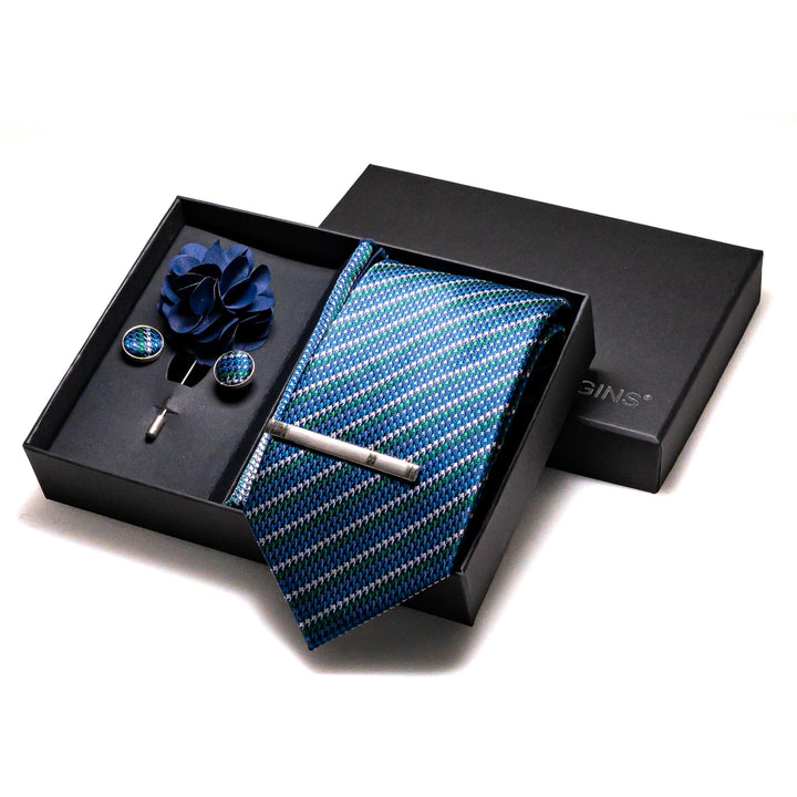 Men’s Navy Silk Tie Set-SmashingFinds