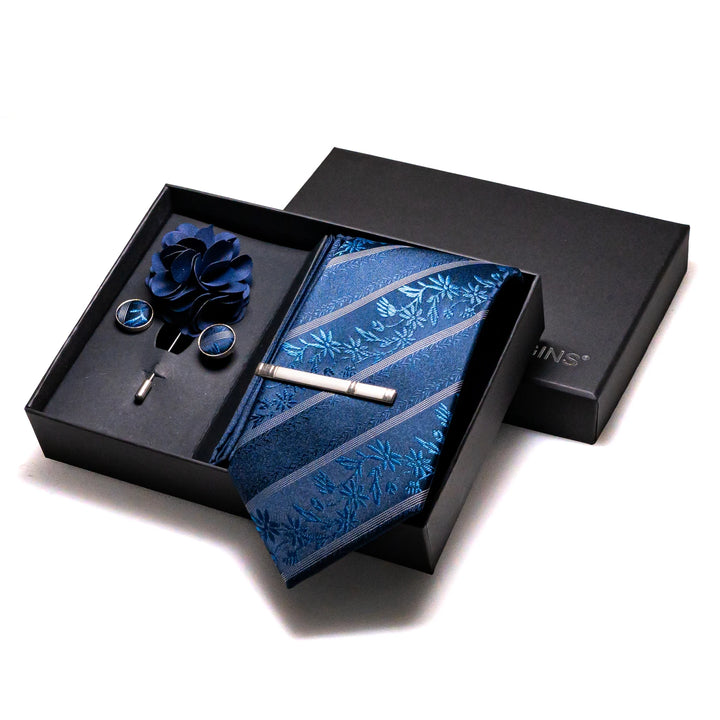Men’s Navy Silk Tie Set-SmashingFinds