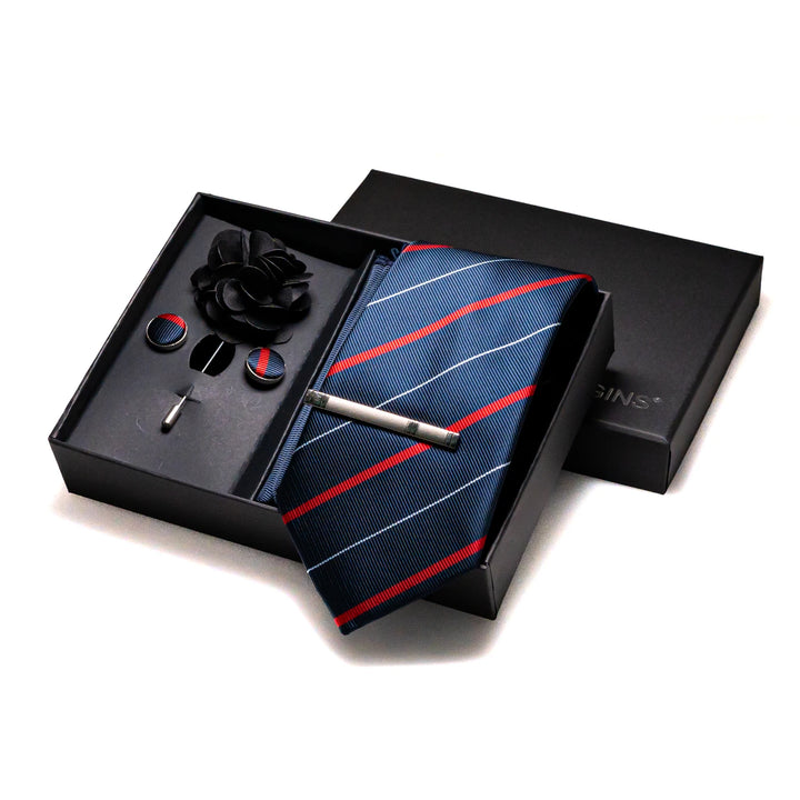 Men’s Navy Silk Tie Set-SmashingFinds