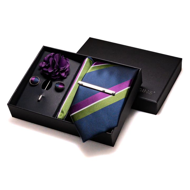 Men’s Navy Silk Tie Set-SmashingFinds