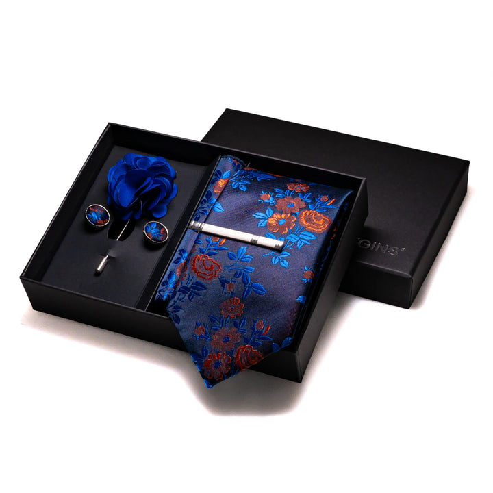 Men’s Navy Silk Tie Set-SmashingFinds