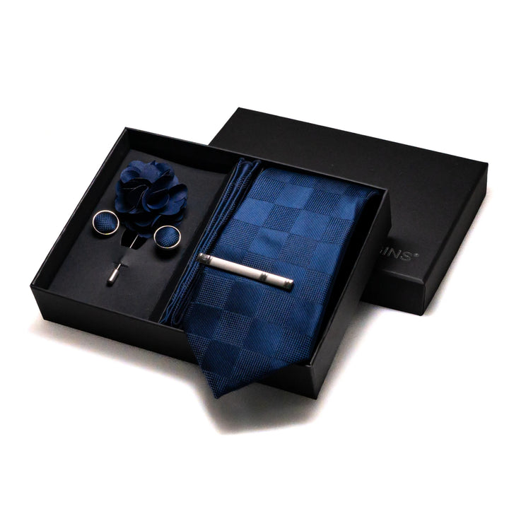 Men’s Navy Silk Tie Set-SmashingFinds