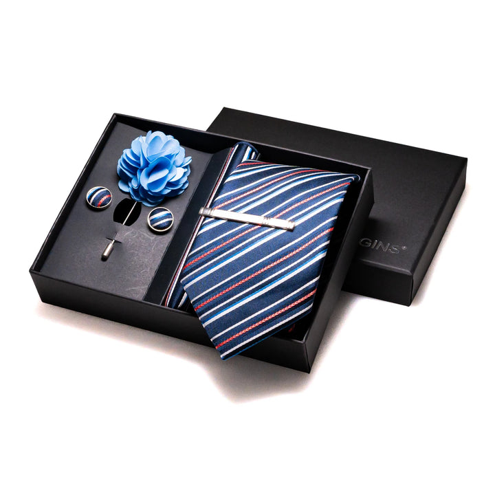 Men’s Navy Silk Tie Set-SmashingFinds