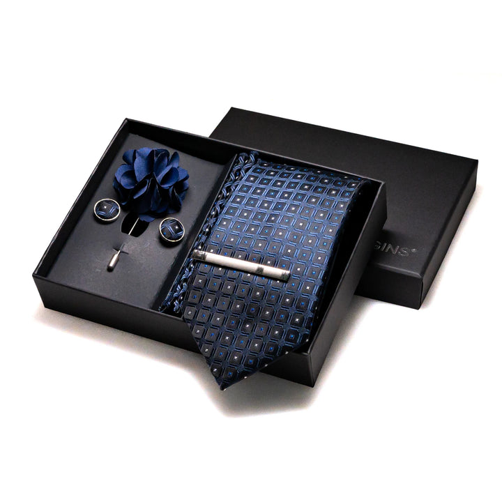 Men’s Navy Silk Tie Set-SmashingFinds