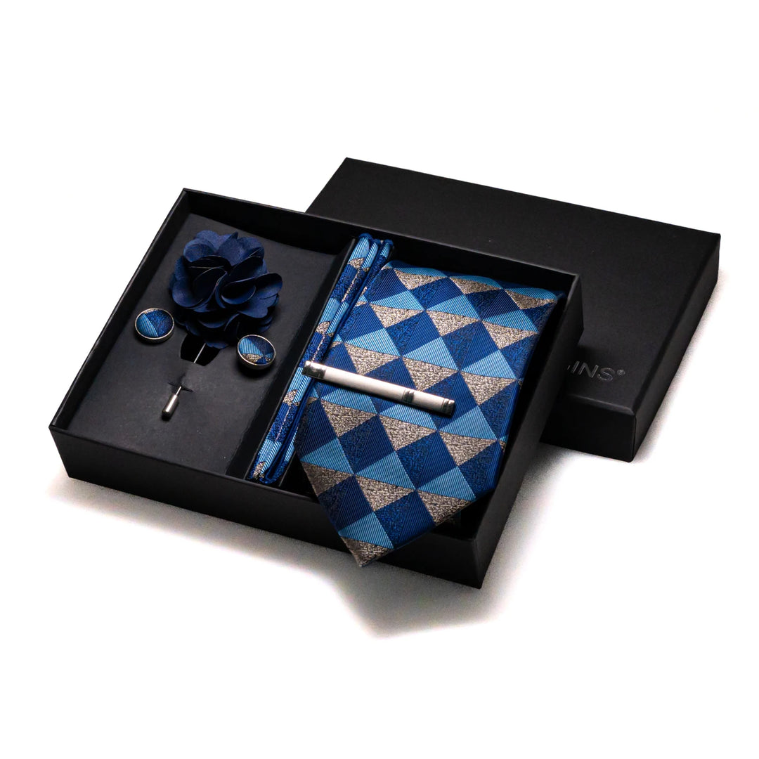 Men’s Navy Silk Tie Set-SmashingFinds