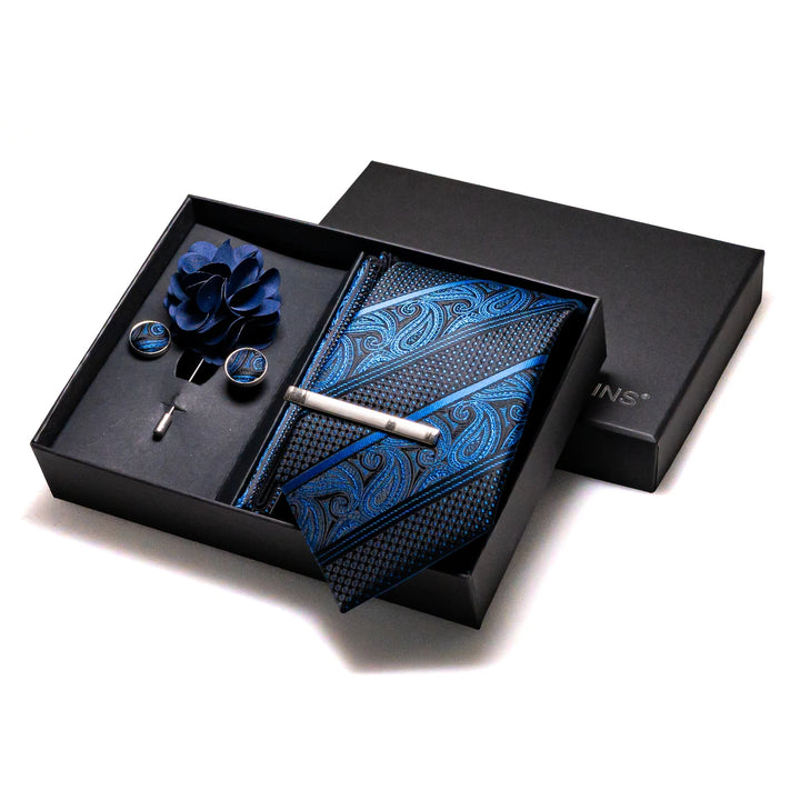 Men’s Navy Silk Tie Set-SmashingFinds