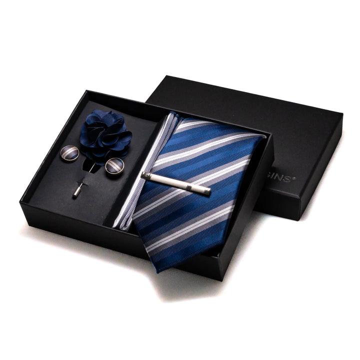 Men’s Navy Silk Tie Set-SmashingFinds