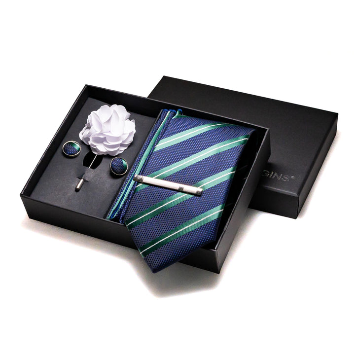 Men’s Navy Silk Tie Set-SmashingFinds