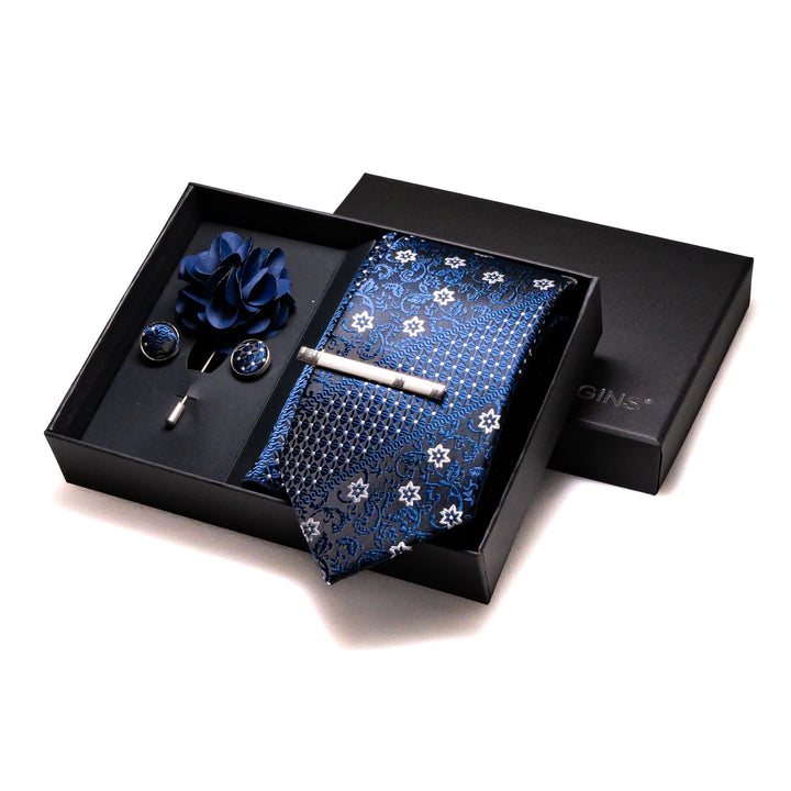 Men’s Navy Silk Tie Set-SmashingFinds