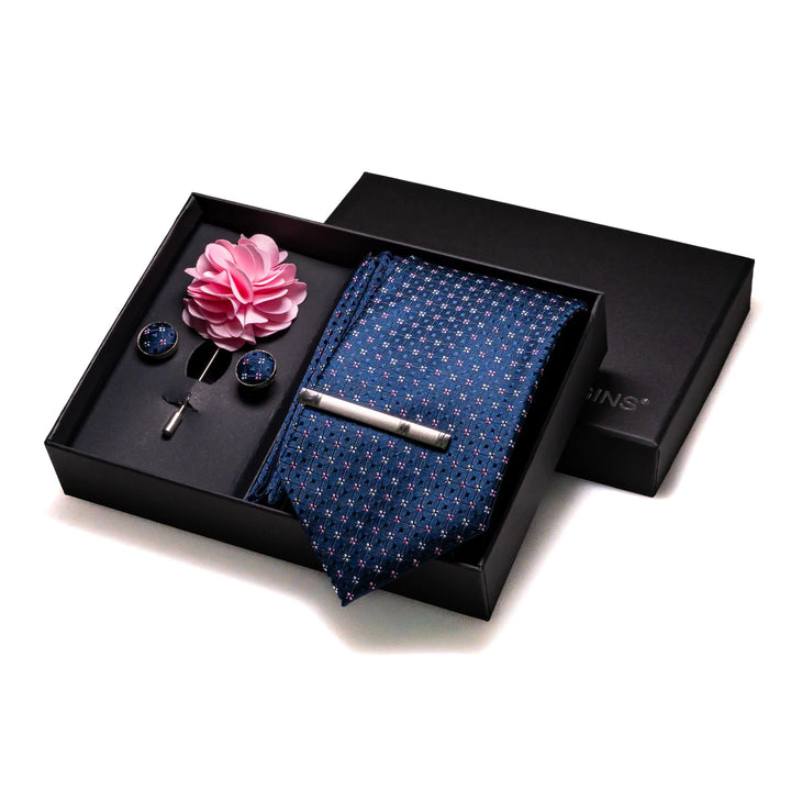Men’s Navy Silk Tie Set-SmashingFinds