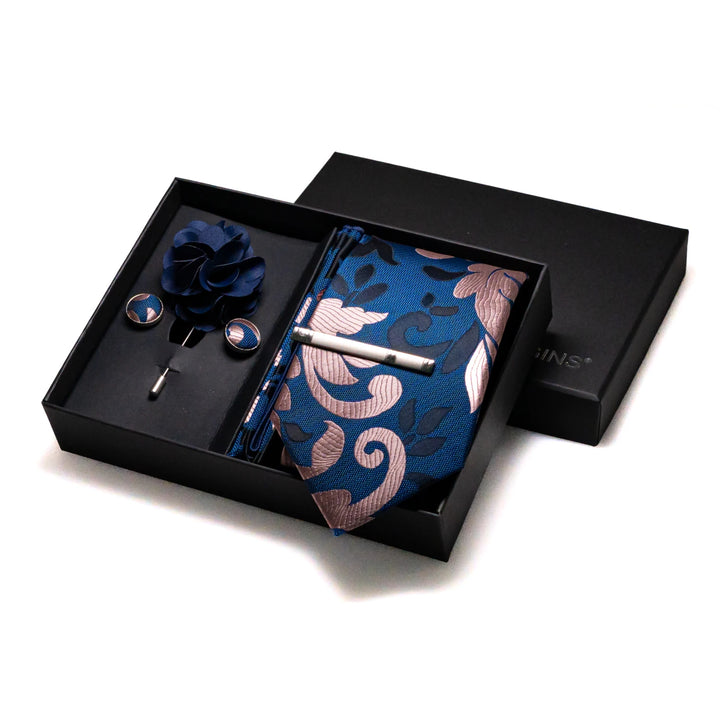Men’s Navy Silk Tie Set-SmashingFinds