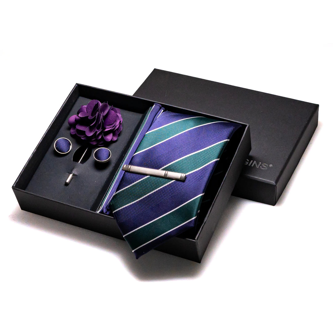 Men’s Navy Silk Tie Set-SmashingFinds