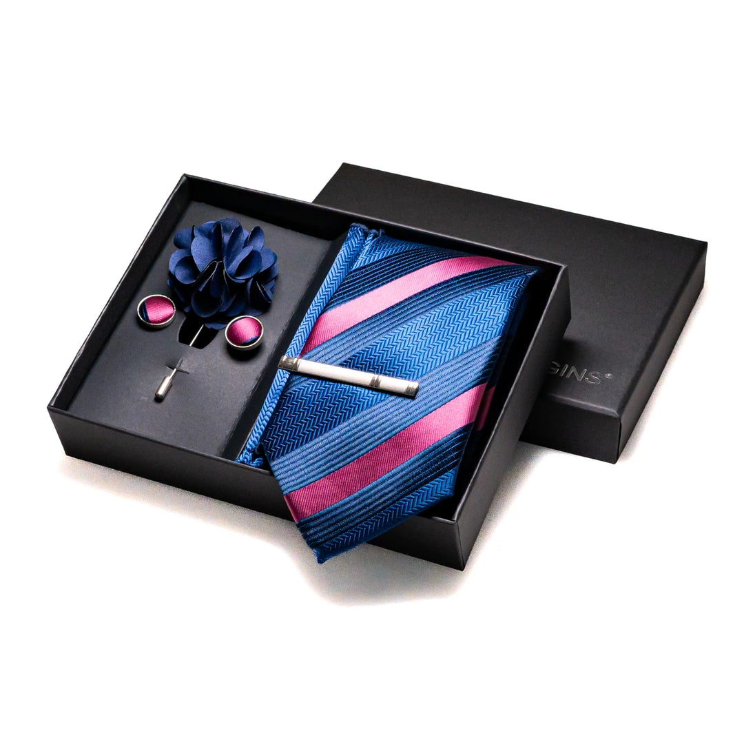 Men’s Navy Silk Tie Set-SmashingFinds