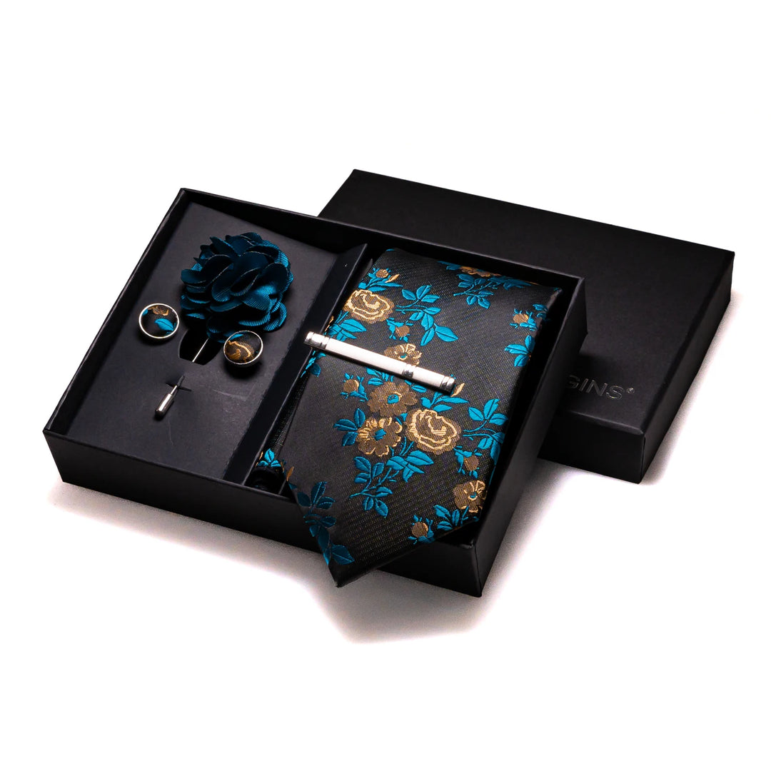 Men’s Navy Silk Tie Set-SmashingFinds