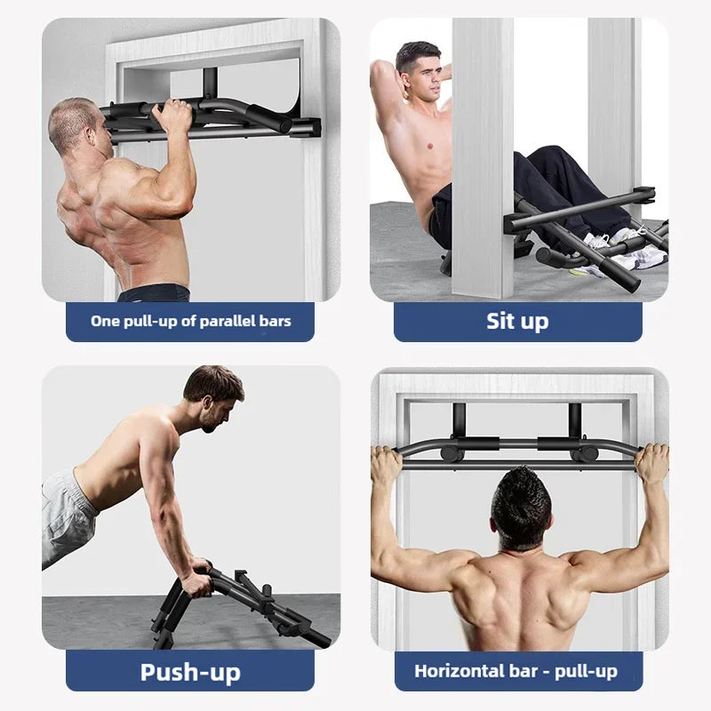 Adjustable fitness bar for pull-ups, push-ups, and upper body training in doorways
