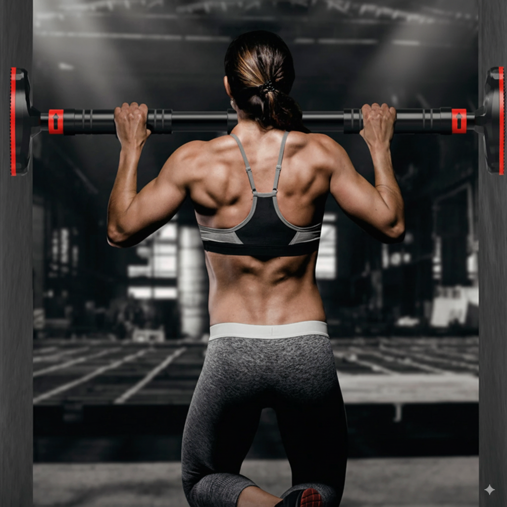 Multi-size doorway pull-up bar with 90–130 cm installation range, durable rubber padding, suitable for standard doors, supports up to 770 lbs