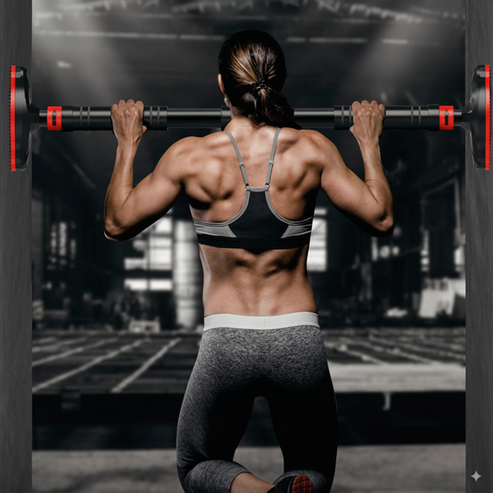 Multi-size doorway pull-up bar with 90–130 cm installation range, durable rubber padding, suitable for standard doors, supports up to 770 lbs