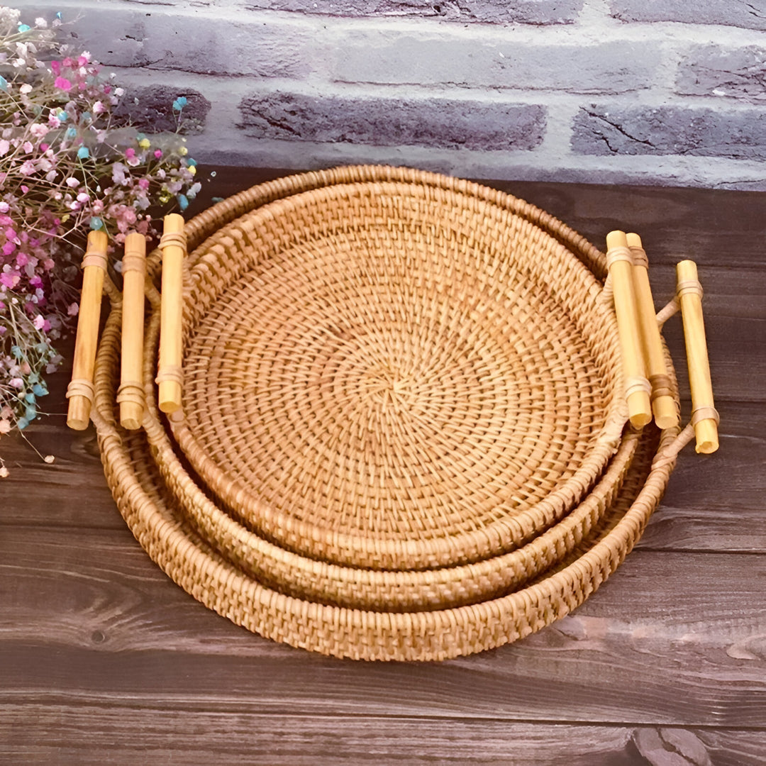 Rattan Round Serving Tray