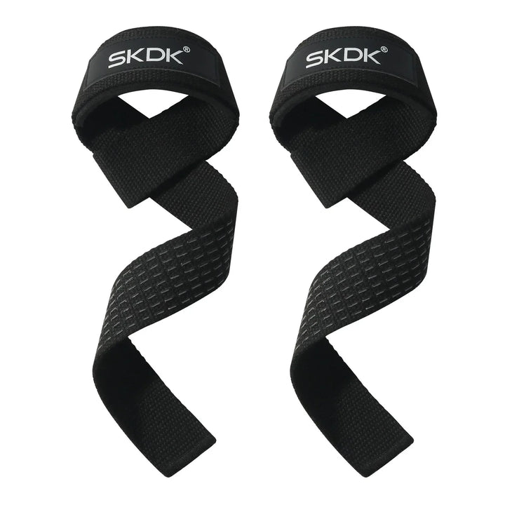 Black SKDK wrist straps – adjustable grip support for heavy lifting and fitness