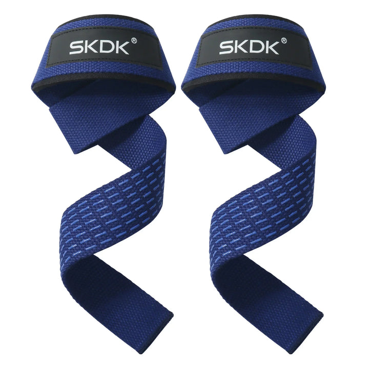 Navy blue SKDK wrist straps – premium strength training grip support