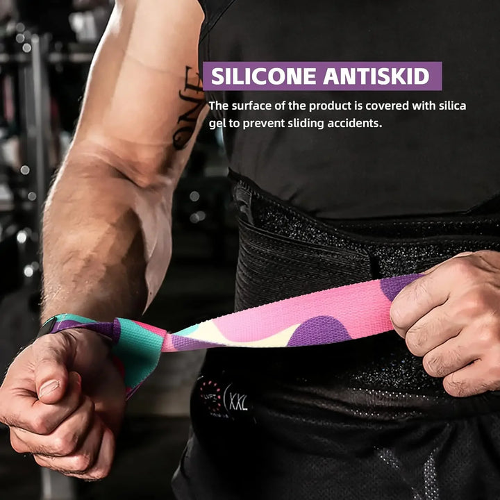 Pastel multicolor SKDK wrist straps – vibrant and fun lifting support for gym enthusiasts