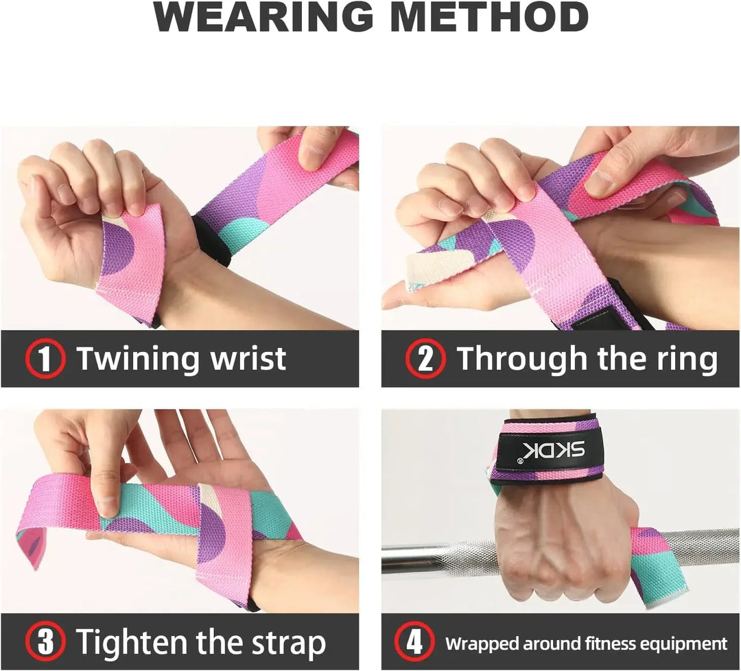 Pink and light pink camo SKDK wrist straps – trendy fitness gear with secure grip