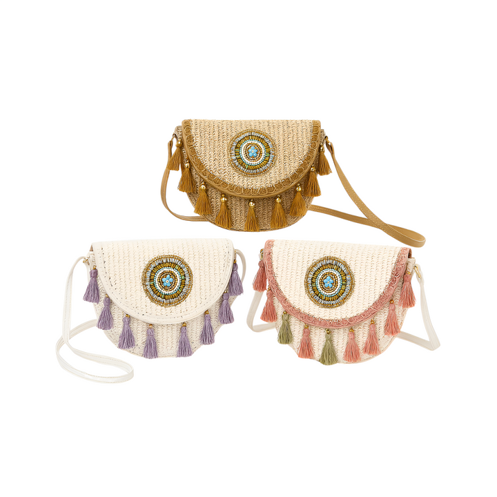 Tassel Straw Crossbody Bag