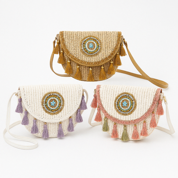 Tassel Straw Crossbody Bag