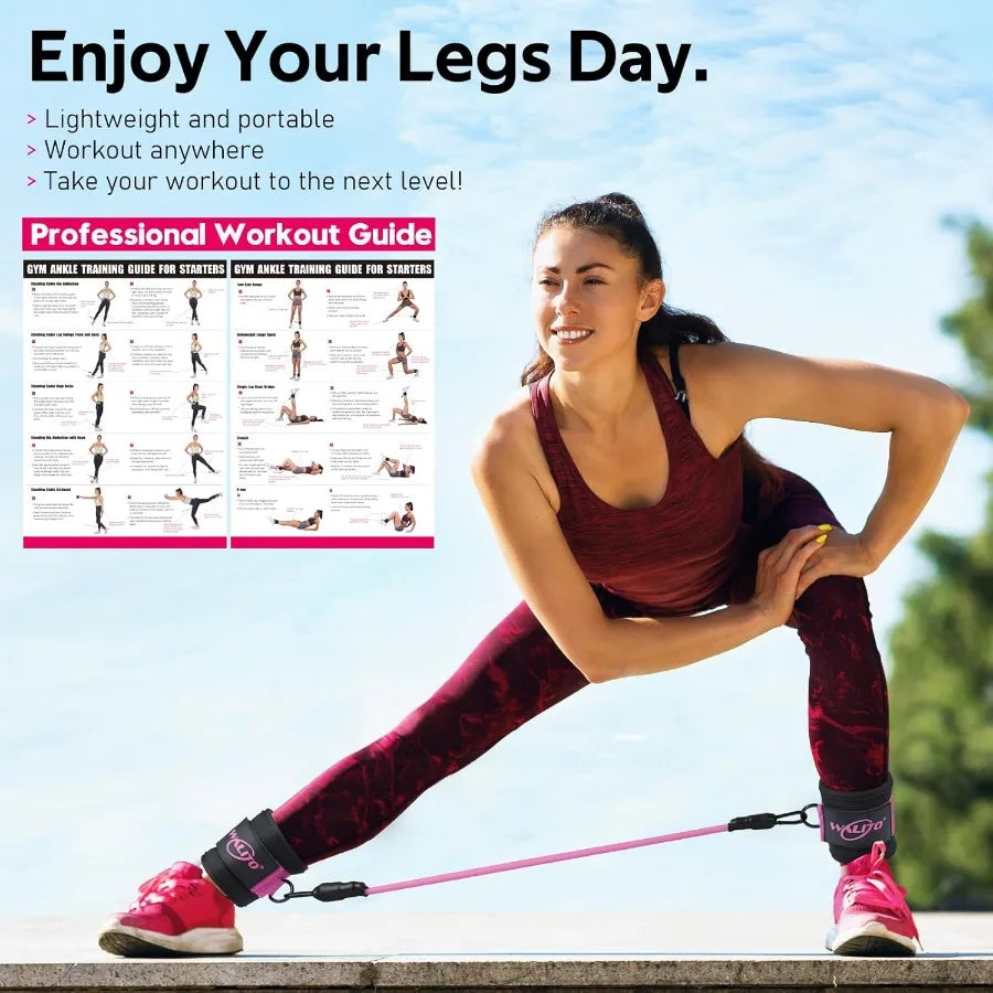 Target glutes and legs with this compact set. 2 padded straps + 3 bands (10/20/30 lbs). Durable, portable, and easy to use. Perfect for home or travel workouts.