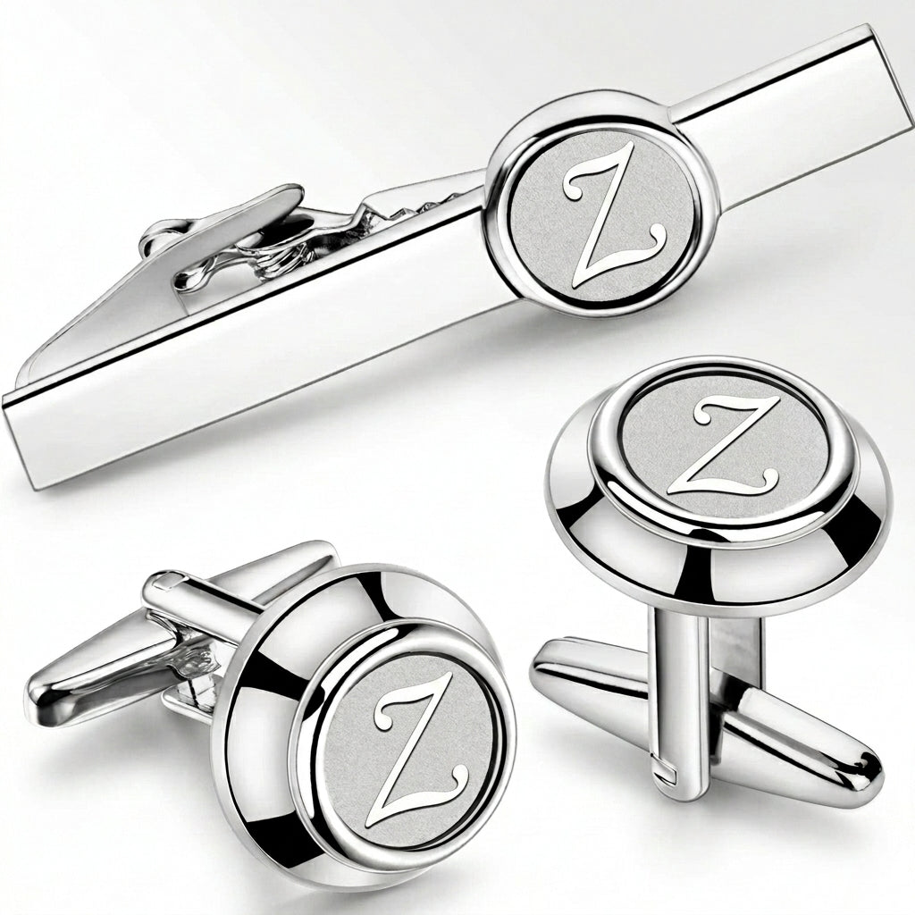 Initial Cufflinks & Tie Clip - Elegant Monogram Set
