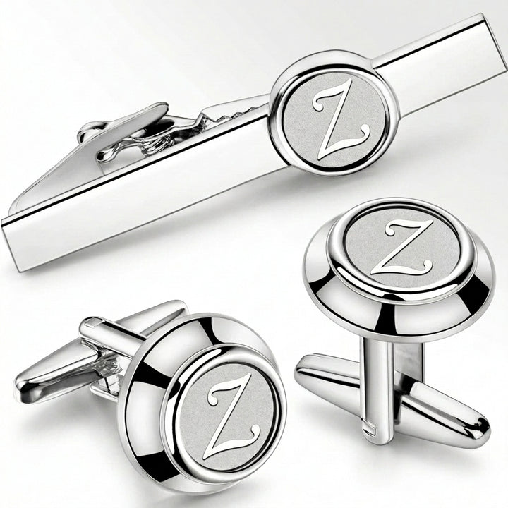 Initial Cufflinks & Tie Clip - Elegant Monogram Set