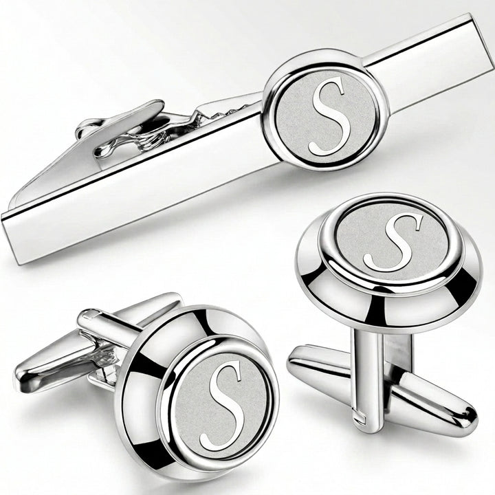 Initial Cufflinks & Tie Clip - Elegant Monogram Set