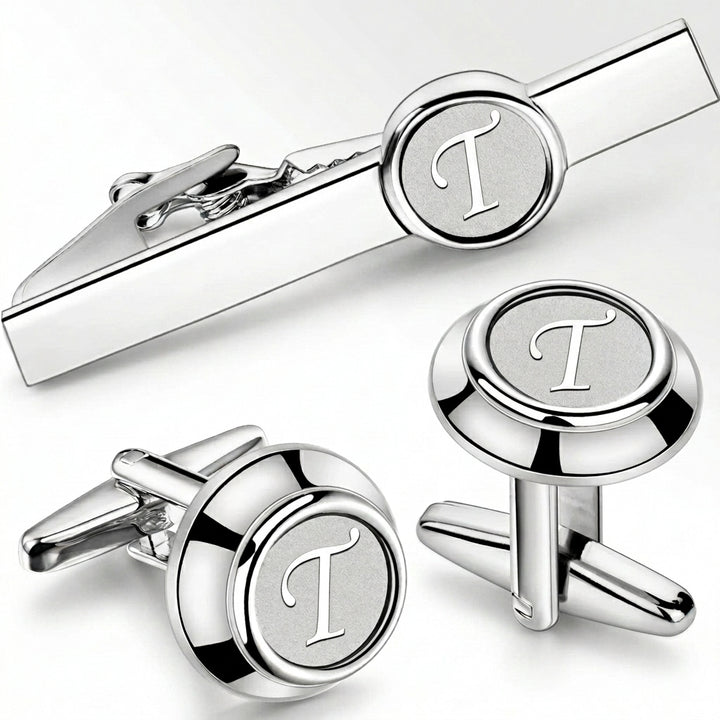 Initial Cufflinks & Tie Clip - Elegant Monogram Set