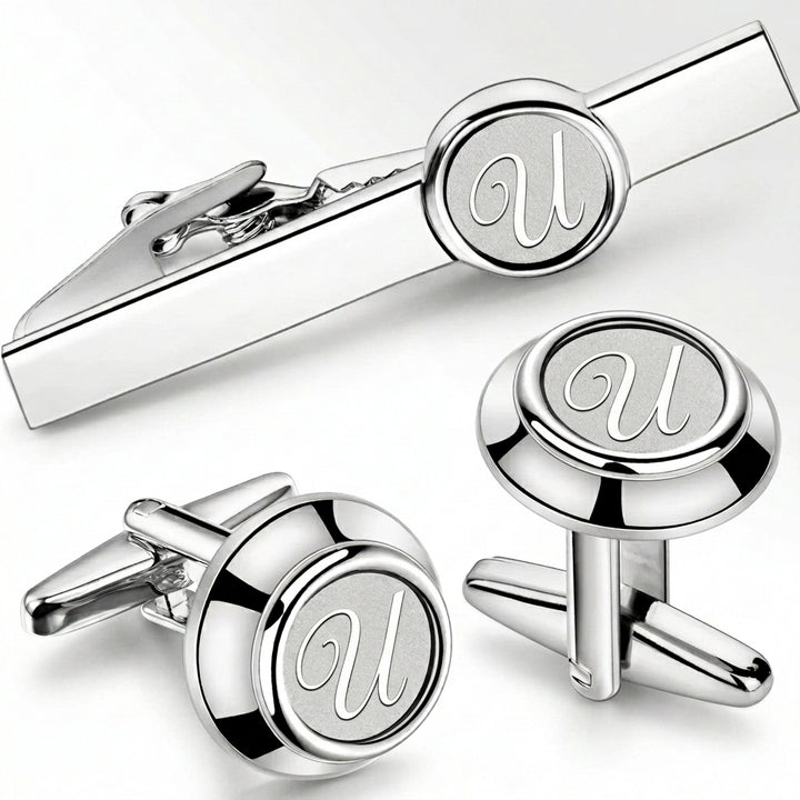 Initial Cufflinks & Tie Clip - Elegant Monogram Set