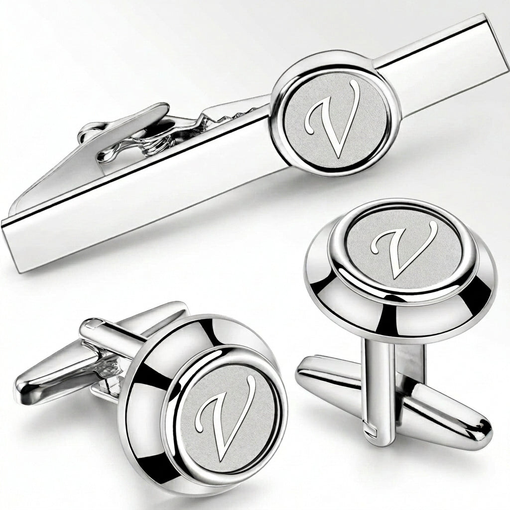 Initial Cufflinks & Tie Clip - Elegant Monogram Set