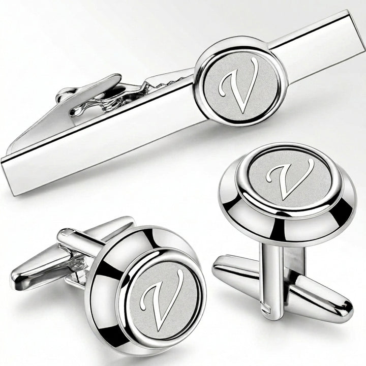 Initial Cufflinks & Tie Clip - Elegant Monogram Set